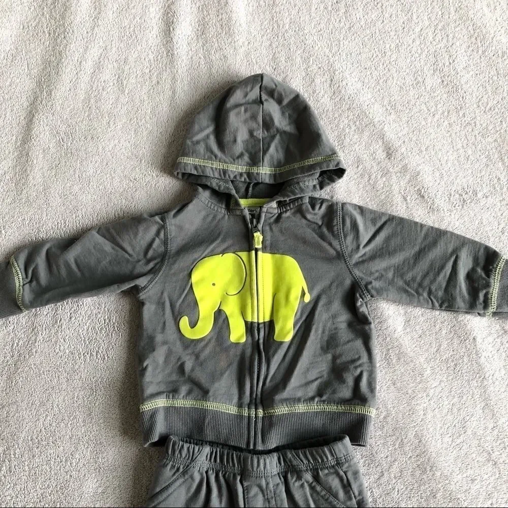NWOT Carter’s Elephant hoody set & Stripe Snap Top Set
